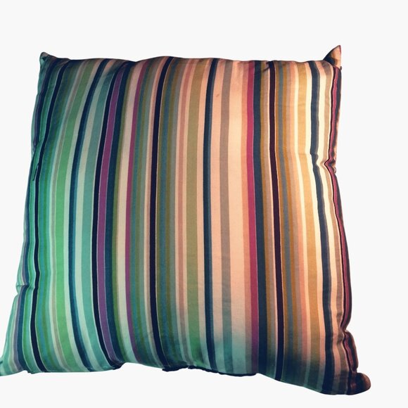 Pier 1 Floral Embroidered Decorative Pillow 15x15 Green Blue Striped Cushion - Picture 2 of 9